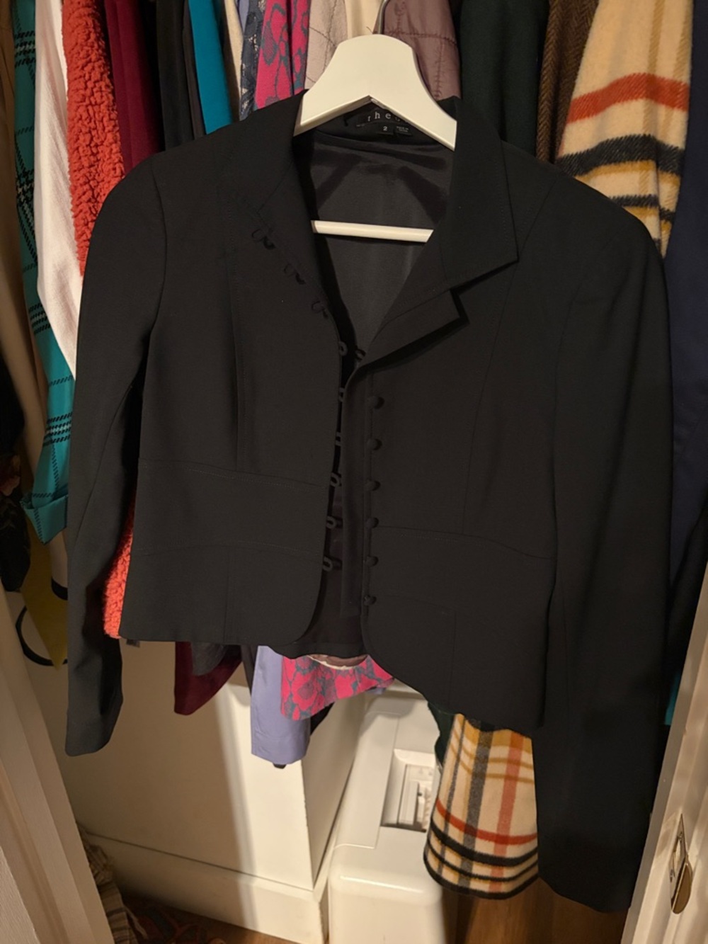 Theory Size 2 Black Women's Cropped Hook-Front Jacket